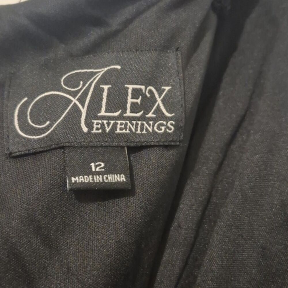 Alex Evenings Black Formal Maxi Dress Gown 12 Sheer Mesh Overlay Whimsical - Picture 7 of 11